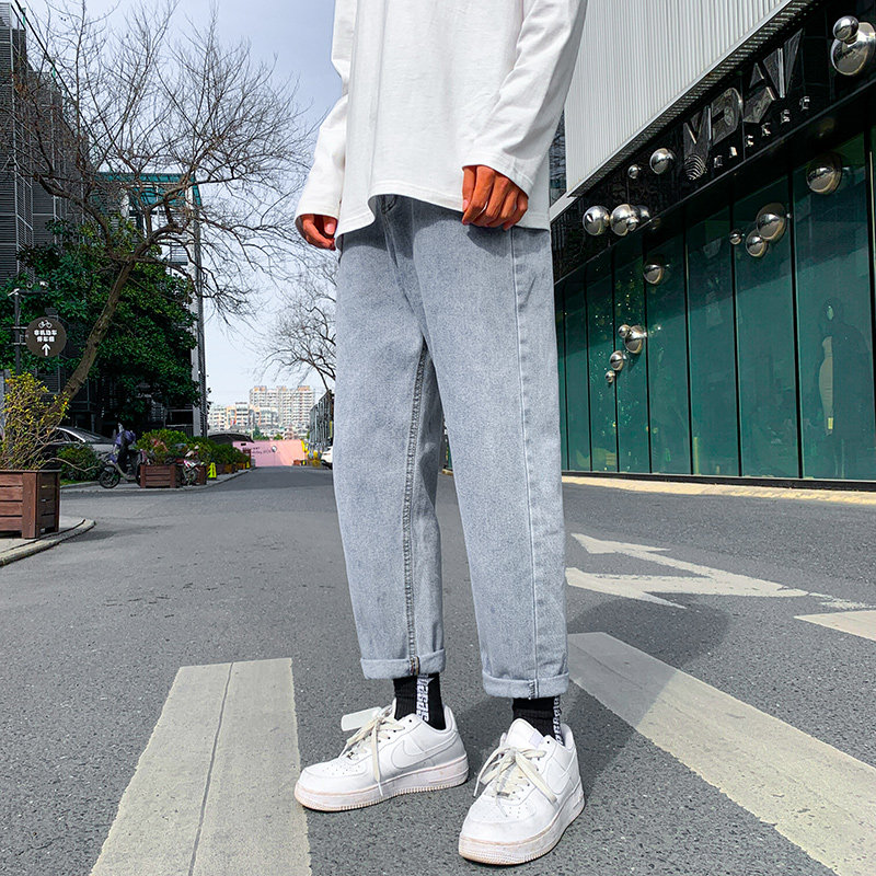 21春季牛仔裤男直筒宽松九分裤子男百搭坠感阔腿裤K8091-P42图片
