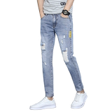 21春季男士牛仔裤韩版破洞九分裤修身小脚百搭裤男裤子K888-P42，男装牛仔裤，星座1006