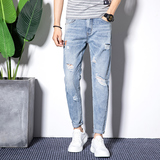 2021新款夏装破洞牛仔裤潮男九分裤韩版休闲乞丐裤子男K105-P45，男装牛仔裤，星座1006