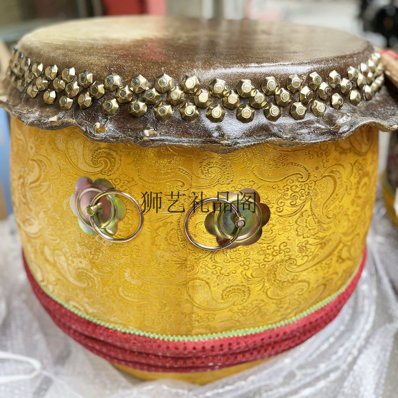 佛山高档三排钉醒狮鼓手工头层牛皮成人18寸锣鼓槌南狮大舞狮道具