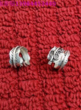 民族风苗银羽毛叶子原创手工戒指