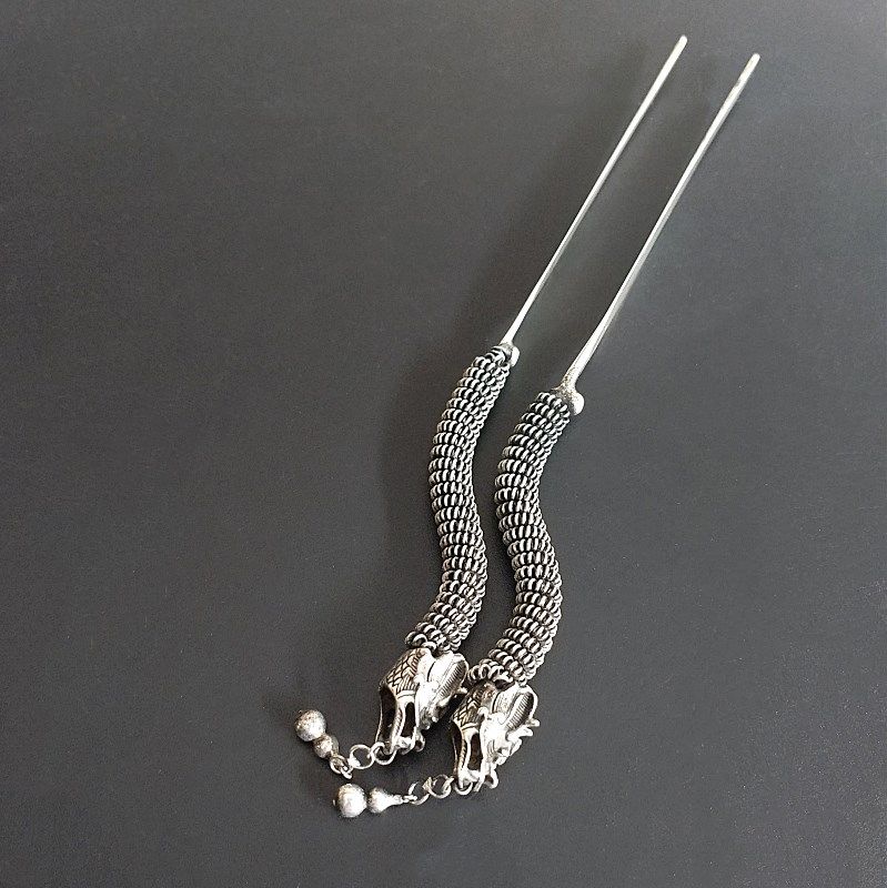 满99包邮 民族风 贵州苗族饰品 个性手工苗银发饰簪子 绕丝龙头簪