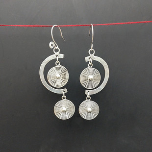 贵州云南民族风饰品民族复古耳饰品手工苗银耳环 个性双玉面耳环