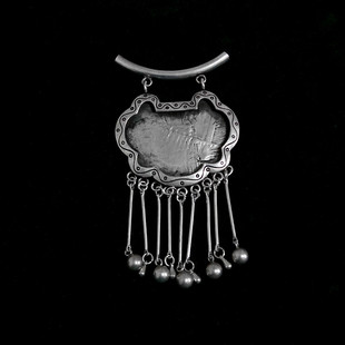 贵州民族风苗银diy项坠配件 镶老绣项坠底托弯管锁形流苏吊坠配件