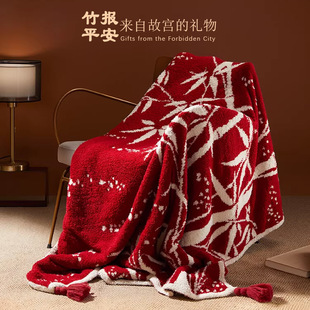 B23竹报平安绒毯来自故宫的礼物沙发盖毯秋冬毛毯加厚午睡毯子