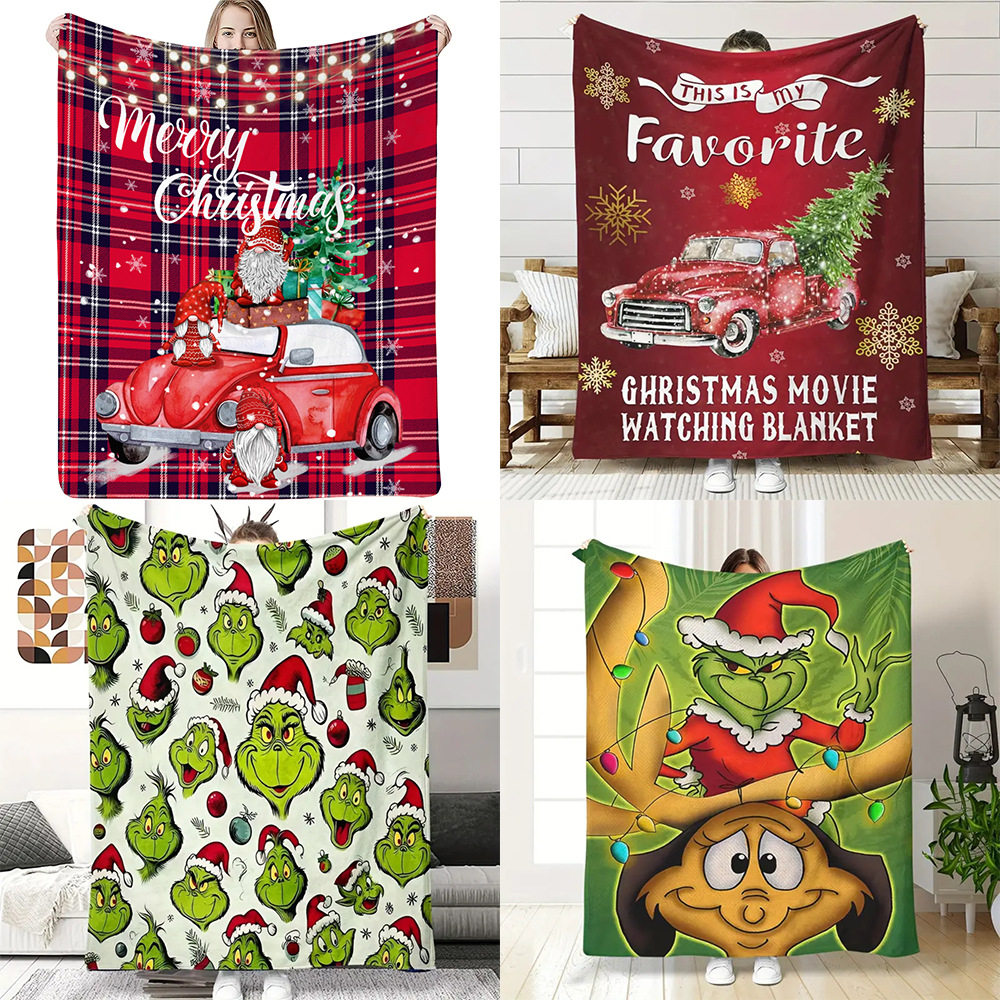 卡通圣诞节印花毛毯家用法兰绒盖