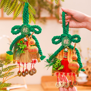 端午节艾草入户大门把手扫帚挂件装饰万字结葫芦香包香囊车载挂饰