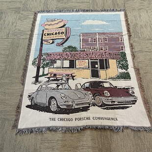 卡通汽车旅馆特色沙发毯开店民宿内部装饰毯子沙发椅子盖毯铺毯