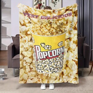 1件带美味食物图案、诱人爆米花、柔软保暖面料的毛毯