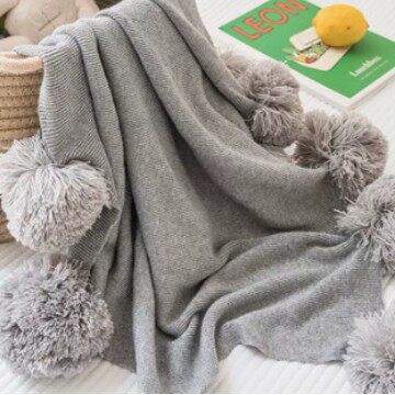 A83沙发盖毯ins风心毛球针织毯盖毯毛毯加厚冬季沙发毯子