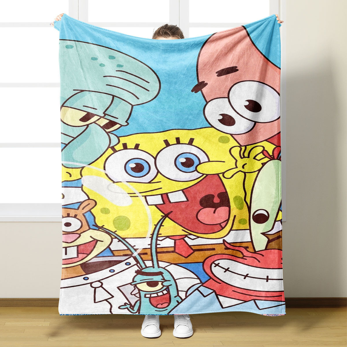 法兰绒毛毯海绵宝宝谢老板派大星空调毯午休毯宿舍卡通背景装饰