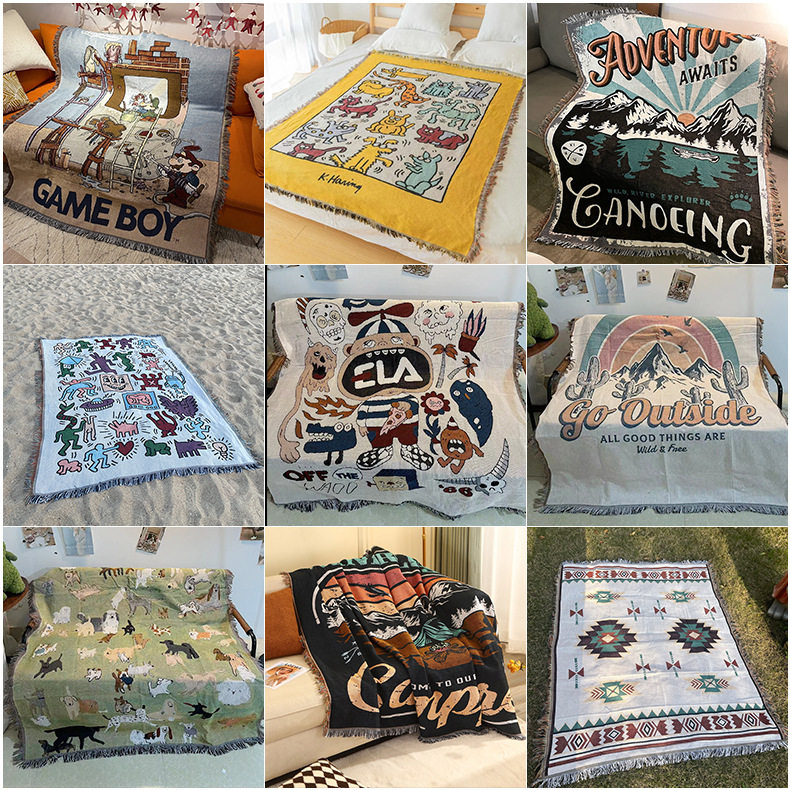 网红沙发线毯单人位铺毯大尺寸双人位三人位沙发盖毯铺毯棉线毯