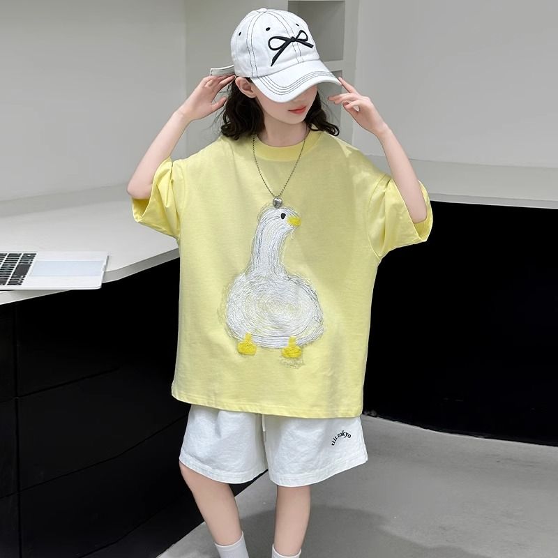 女童春夏薄款卡通短袖短裤套装