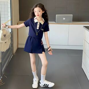 女童中大童polo领运动套装裙时髦洋气春夏新款拼接撞色儿童两件套