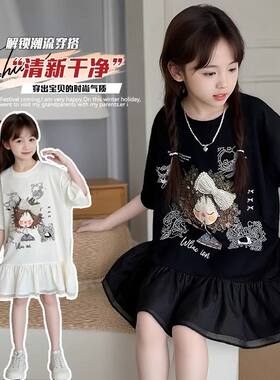 女童春夏短袖卡通蝴蝶结T恤裙