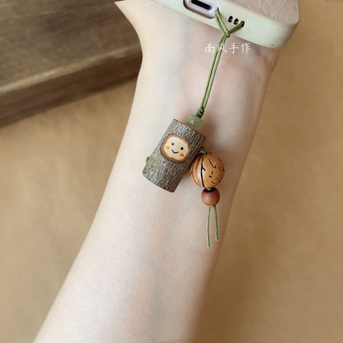 桃木墩护身平安手机挂件