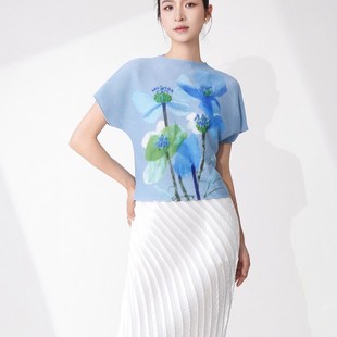 褶皺蝙蝠袖 印花寬松通勤顯瘦T恤上衣女 新款 三宅時尚