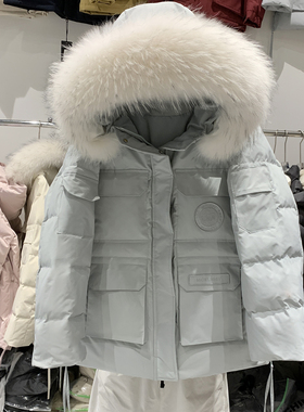 2025年新款羽绒服女短款韩版加厚宽松大毛领白鸭绒派克工装外套女