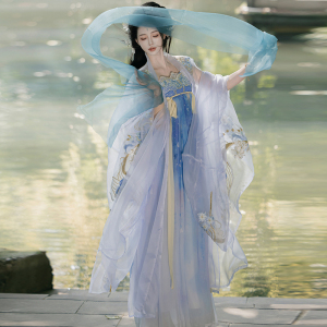 瑶仙芙【蓝澜】原创汉服女诃子裙大袖衫重工刺绣齐胸唐春夏款套装