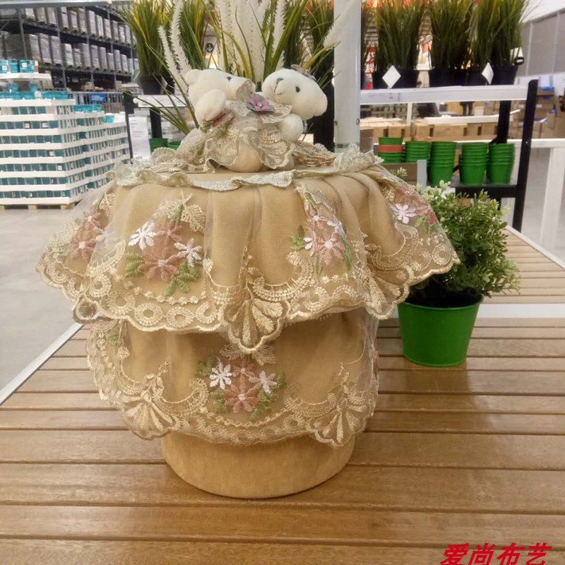 欧式蕾丝咖啡色垃圾桶套