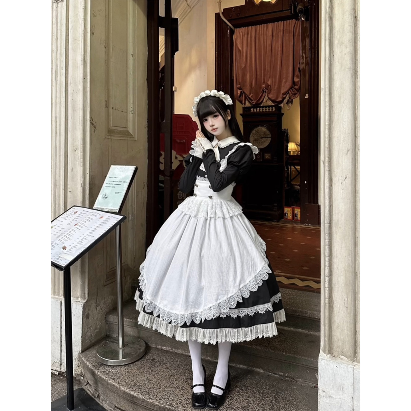 哥特风女仆装lolita裙长袖连衣裙