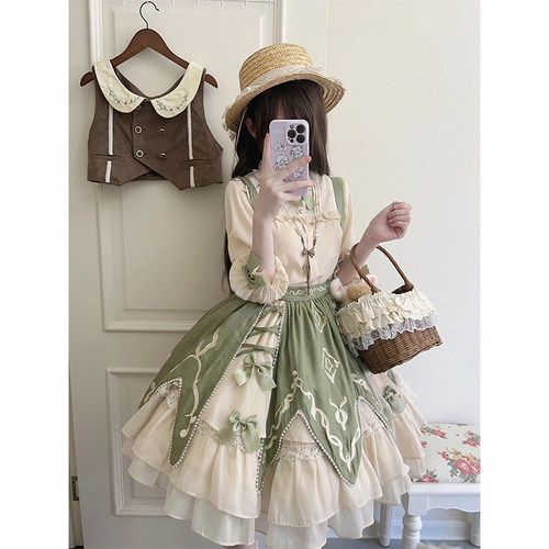 优雅田园风lolita马甲衬衫裙子
