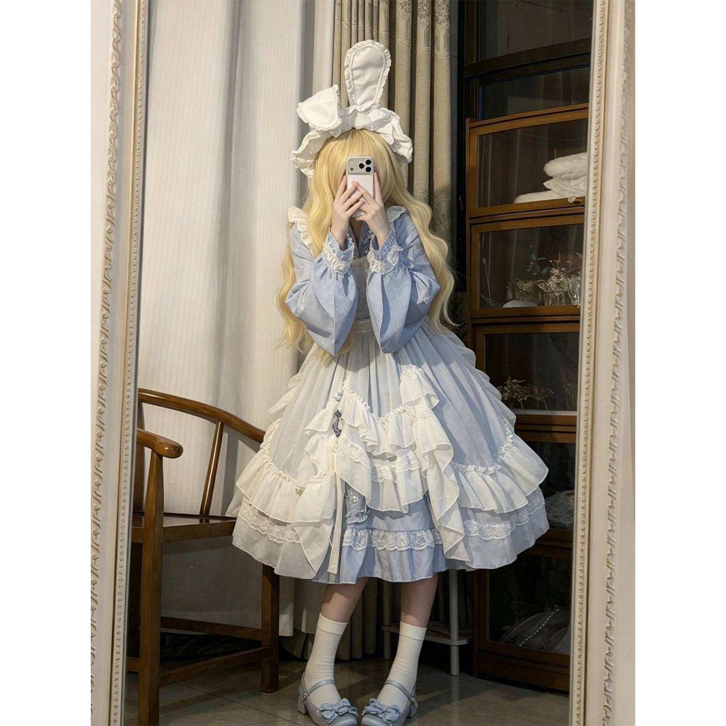 蓝色汉洋折衷明制汉服女lolita