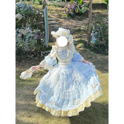 蓝色甜美田园风doll感Lolita裙