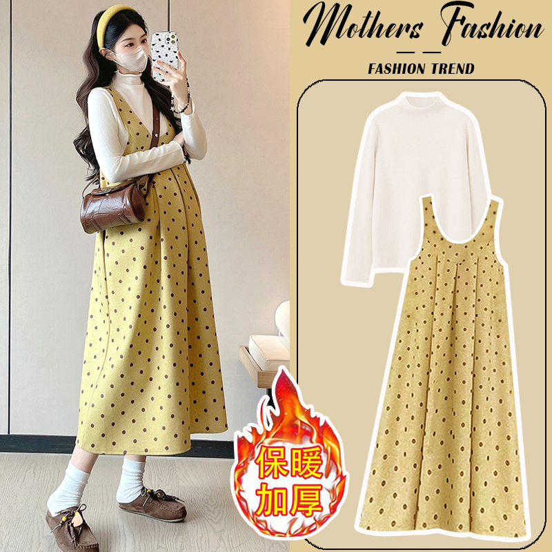 孕妇连衣裙黄色套装秋冬2025新款