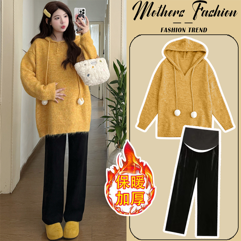 孕妇套装秋冬2025新款黄色加厚保
