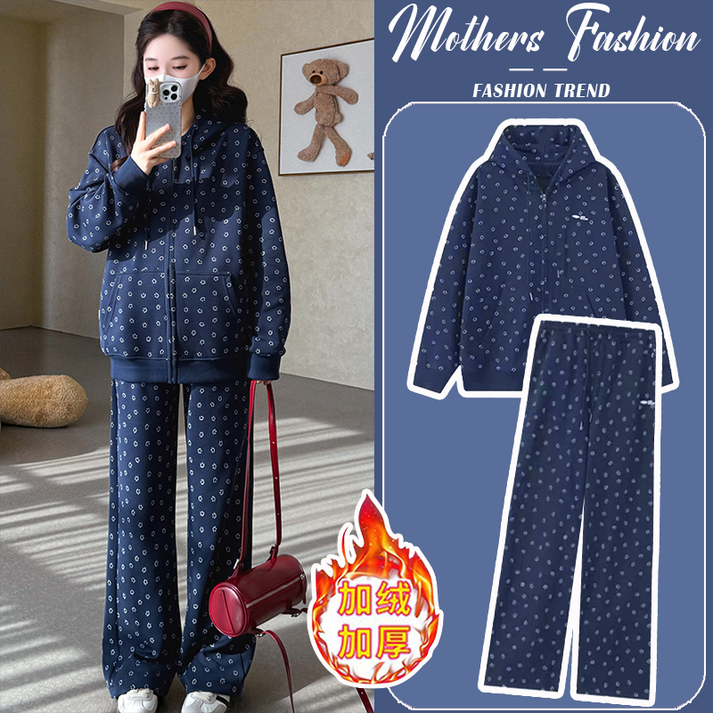 孕妇蓝色套装秋冬2025新款