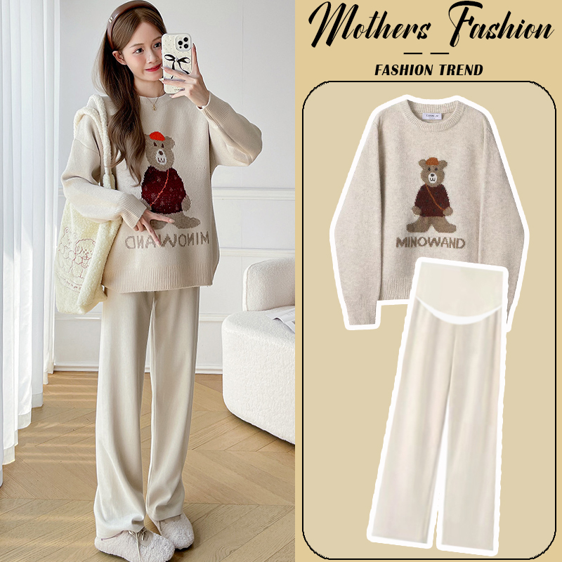 孕妇杏色套装秋冬2025新款