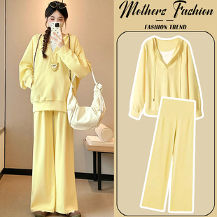 不显怀连帽卫衣裤 孕妇浅黄色套装 韩版 时尚 子两件套女 春秋2025新款