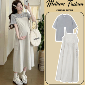 2026新款 薄款 孕期穿搭收腰吊带裙上衣两件套女 夏季 孕妇连衣裙套装