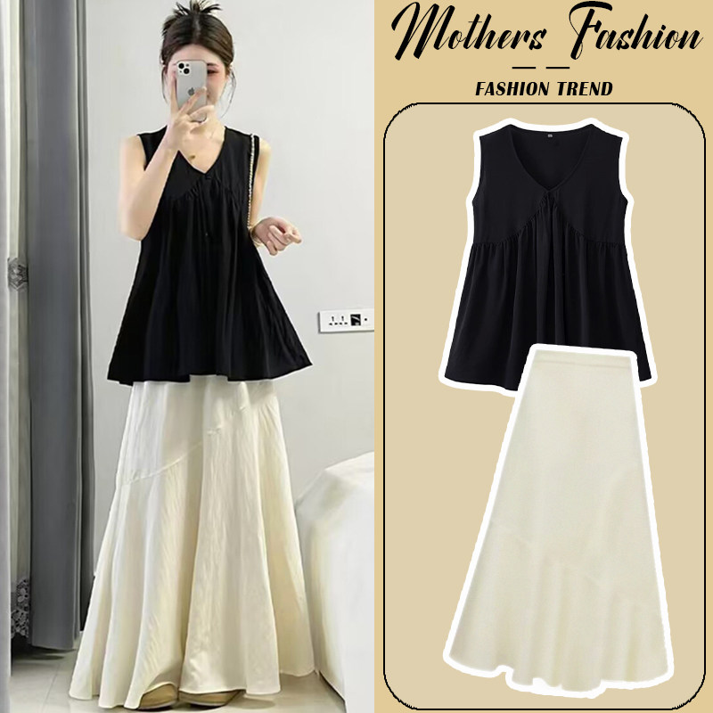 孕妇连衣裙套装夏季2026新款黑色时尚无袖背心上衣半身裙两件套女,孕妇装/孕产妇用品/营养,连衣裙,淘宝优惠券,粉丝福利购,淘宝优惠卷