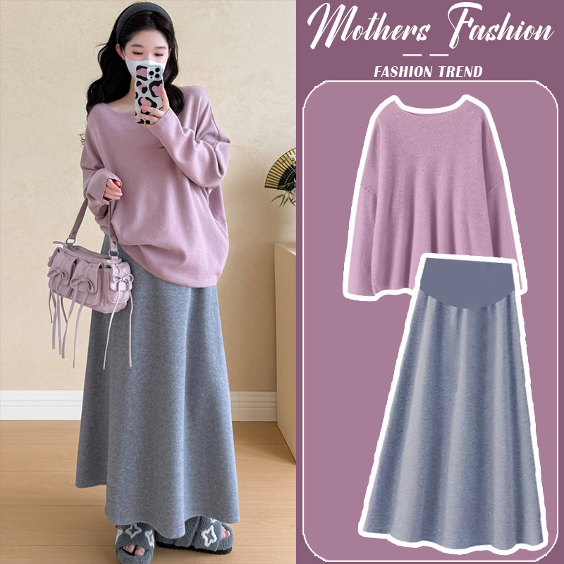 孕妇连衣裙粉色套装秋冬2025新款