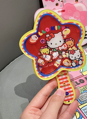 可爱hellokitty摇摇乐手持化妆镜kt猫亚克力diy复古随身镜送礼物