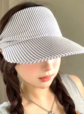 韩系条纹大檐空顶帽子女2
