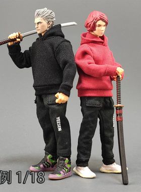 1/18潮流运动连帽卫衣3.75寸可动兵人衣服BFS酸雨暗源玩具上衣
