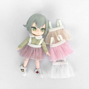 ob11娃衣 网纱背带裙 12分bjd裙子 GSC软陶粘土人娃娃衣服 莎莎裙