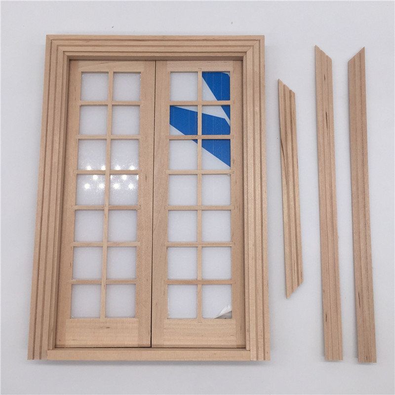 1:12dollhouse娃娃屋DIY迷你门窗材料模型 简约28格双开白坯门