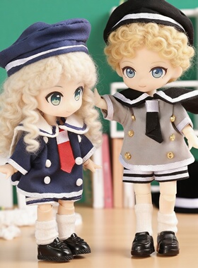 OB11娃衣水手服GSC黏土12分BJD男女娃通用JK海军裙情侣款衣服套装