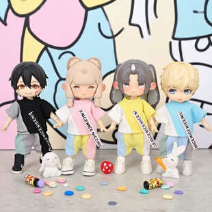 雾岛工坊 ob11阿巳2.0飘带短袖拼色短袖12分bjd娃娃衣服gsc黏土人