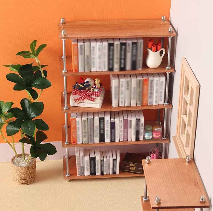 微缩食玩置物架收纳架书架迷你模型樱桃木1:6分bjd娃娃屋家具diy