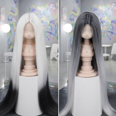 雾岛 bjd sd 346分黑白渐变水墨柔软丝古风中分娃娃用假毛假发