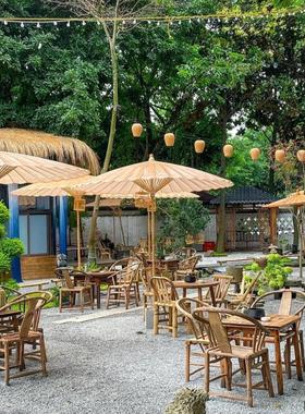 户外防水油纸伞茶舍装饰休闲沙滩伞中式庭院遮阳伞复古围炉煮茶伞