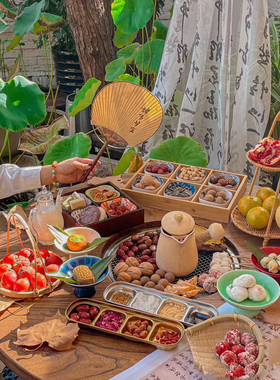 围炉煮茶桌椅套装实木中式复古风小圆桌子老榆木户外庭院阳台专用