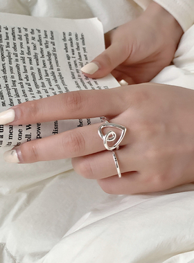 爱心挑心戒指纯银韩国女