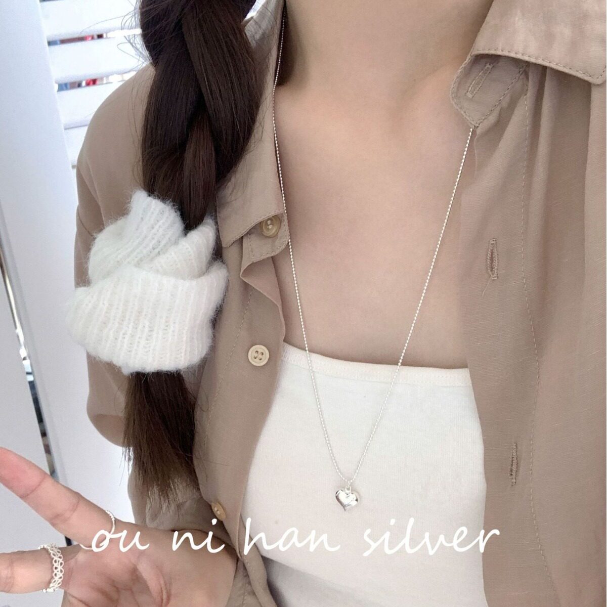韩版S925纯银长款流苏爱心项链女小香风心形吊坠毛衣链劲链蛇骨链
