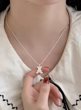 小熊项链纯银圆珠链女性
